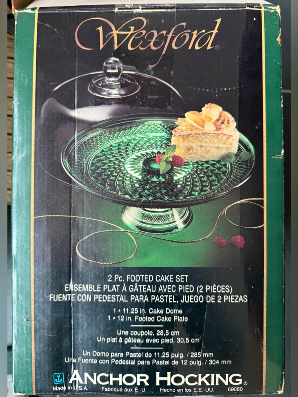 Anchor Hocking Wexford Emerald Green 2-Pc. Footed Cake Set Model #69080 IOB - Picture 15 of 16